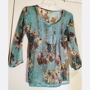 American Rag Sheer Floral Long Sleeve Blouse Top